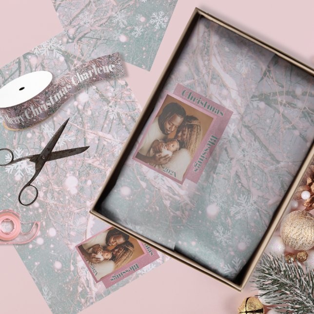 Papel De Seda Pink Winter Christmas Family Photo (Subido por el creador)