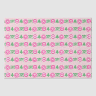 Papel De Seda Pink y Green Christmas Tree Holly Wreath