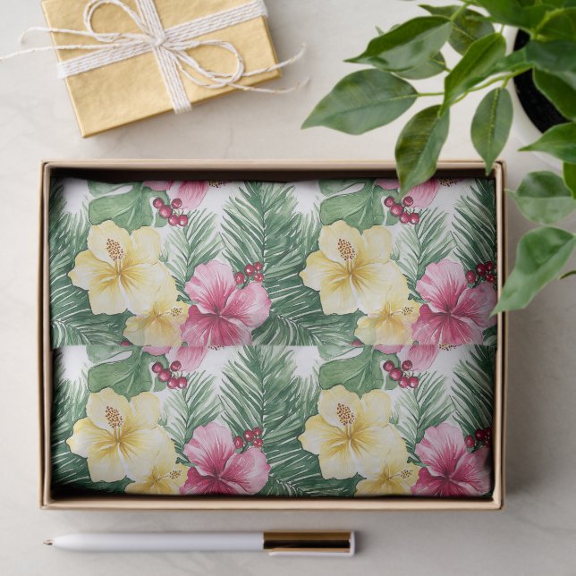 Papel De Seda Pink Yellow Hibiscus Flowers Birthday (Regalo )