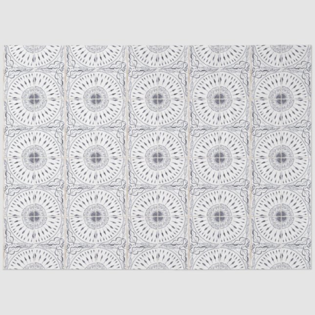 Papel De Seda Pintado de blanco gris negro de mosaico de la viej (Anverso)