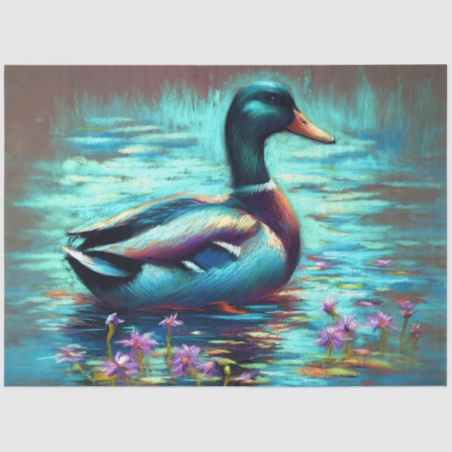 Papel De Seda Pintado de dibujos de un pato mallard (Anverso)
