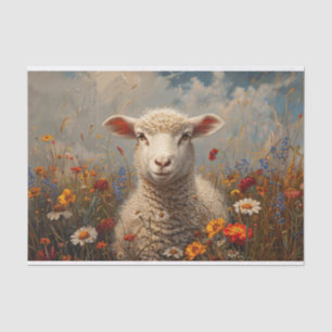 Papel De Seda Pintado de ovejas y flores silvestres