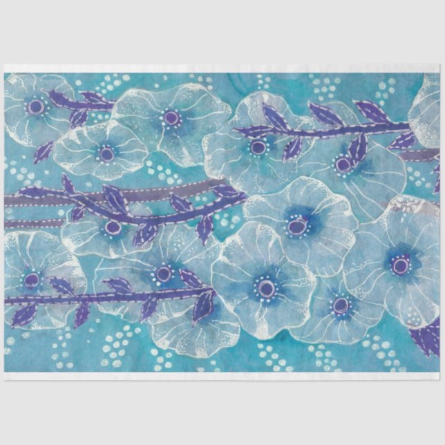 Papel De Seda Pintado Floral Blue Hollyhock Mallow Malva (Anverso)