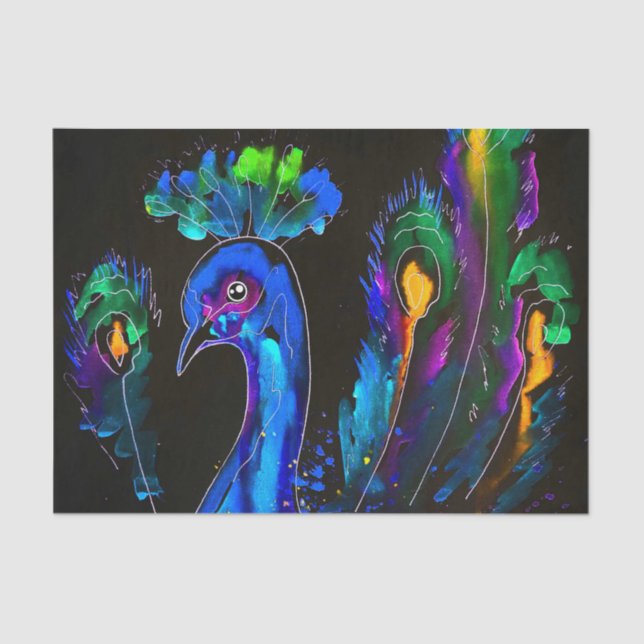 Papel De Seda Pintado Whimsical Peacock (Anverso)