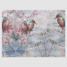 Papel De Seda Pintados bonitos de Kingfishers y flores