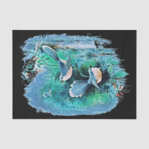 Papel De Seda Pintando aves azules de invierno 1