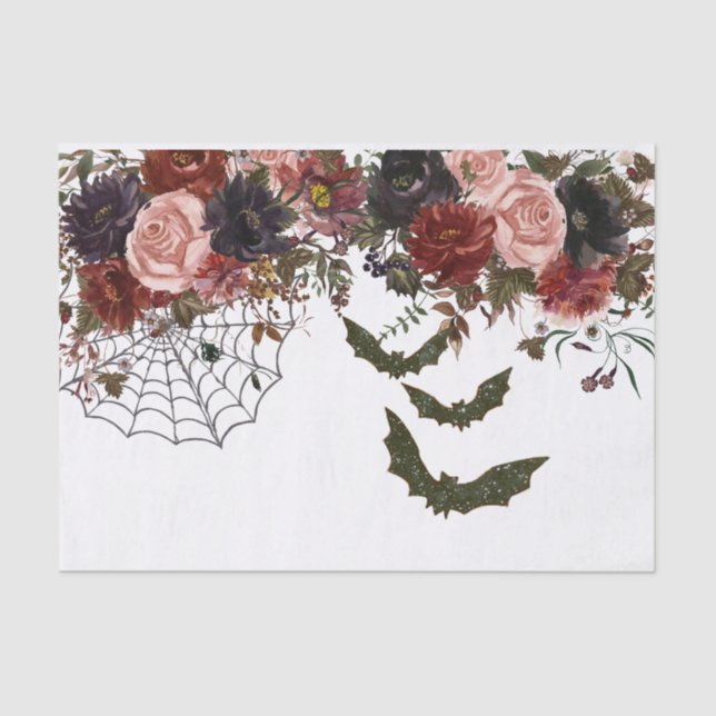 Papel De Seda Pintura acuarela floral de otoño de Halloween (Anverso)