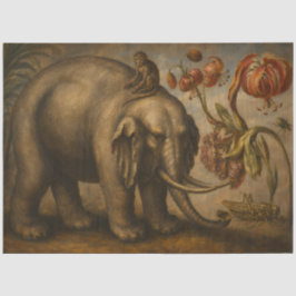 Papel De Seda Pintura al óleo botánica vintage de elefante y mon