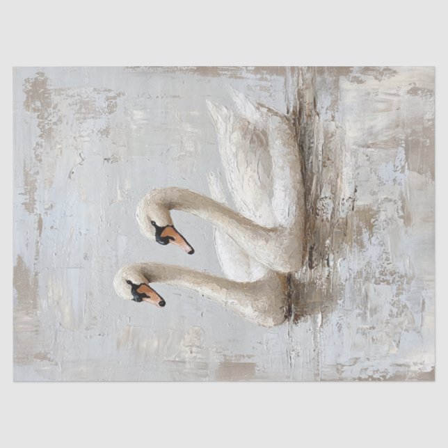 Papel De Seda Pintura al óleo de cisnes emparejados con decoupag (Anverso)