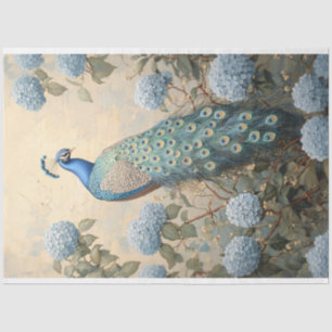 Papel De Seda Pintura al óleo de pavo real elegante con hortensi