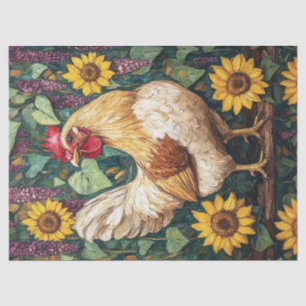 Papel De Seda Pintura al óleo de pollo con flores