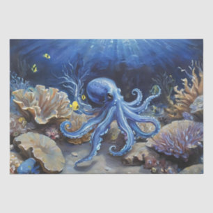 Papel De Seda Pintura al óleo de un pulpo y decoupage de peces