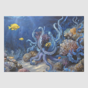 Papel De Seda Pintura al óleo de un pulpo y decoupage de peces