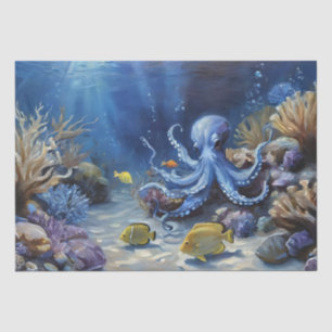 Papel De Seda Pintura al óleo de un pulpo y decoupage de peces