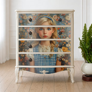 Papel De Seda Pintura al óleo floral de gingham azul vintage de 