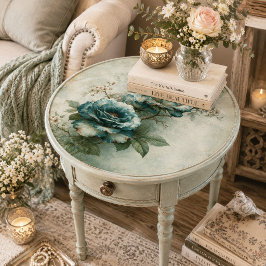 Papel De Seda Pintura al óleo verde azulado Rama de rosa vintage