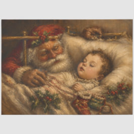 Papel De Seda Pintura al óleo vintage de Santa Claus en la cama 