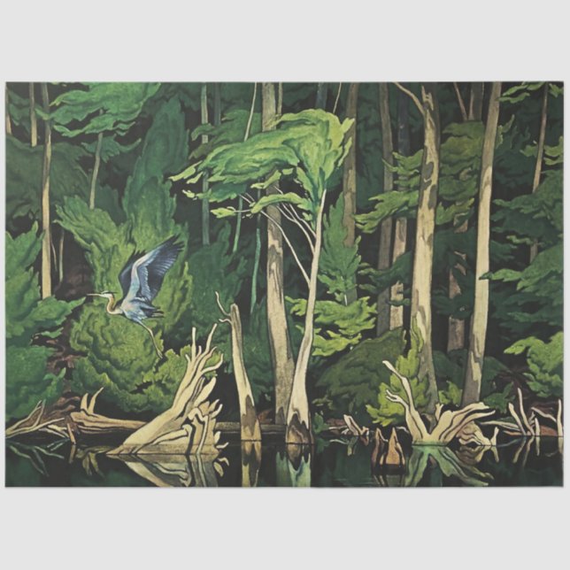 Papel De Seda Pintura canadiense de la garza azul por A J Casson (Anverso)