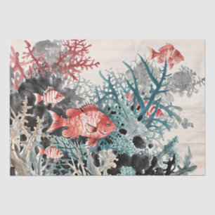 Papel De Seda Pintura china con tinta de peces y coral