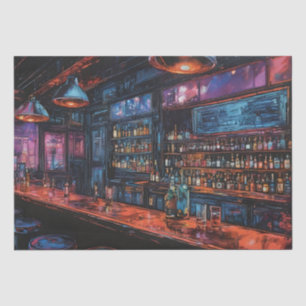 Papel De Seda Pintura con tinta ciberpunk de un bar