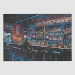 Papel De Seda Pintura con tinta cyberpunk de un bar