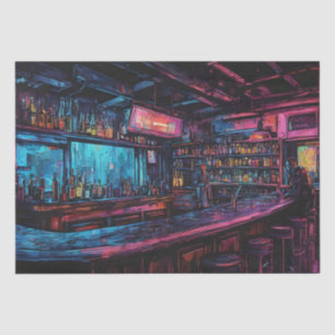 Papel De Seda Pintura con tinta cyberpunk de un bar