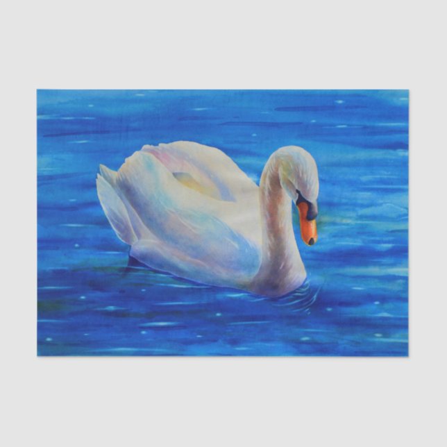 Papel De Seda Pintura de acuarela de cisne blanco, aves acuática (Anverso)