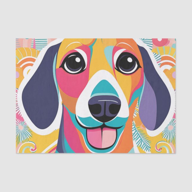 Papel De Seda Pintura de adorable dachshund vibrante (Anverso)
