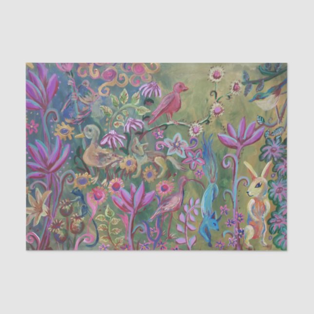 Papel De Seda pintura de animales de flores silvestres (Anverso)