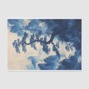 Papel De Seda Pintura de árbol en tinta azul china con decoupage