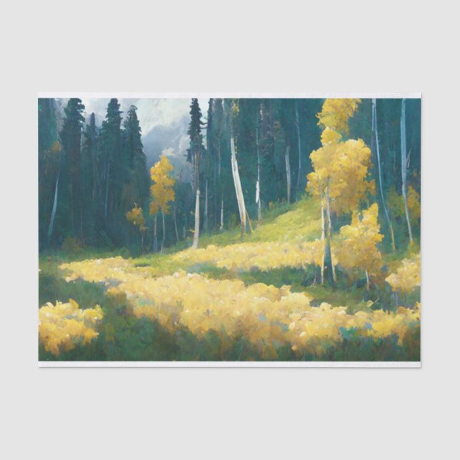 Papel De Seda Pintura de Aspen Otumn Forest Mountain (Anverso)