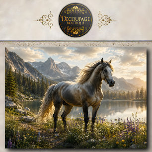 Papel De Seda Pintura de caballo de lago de montaña