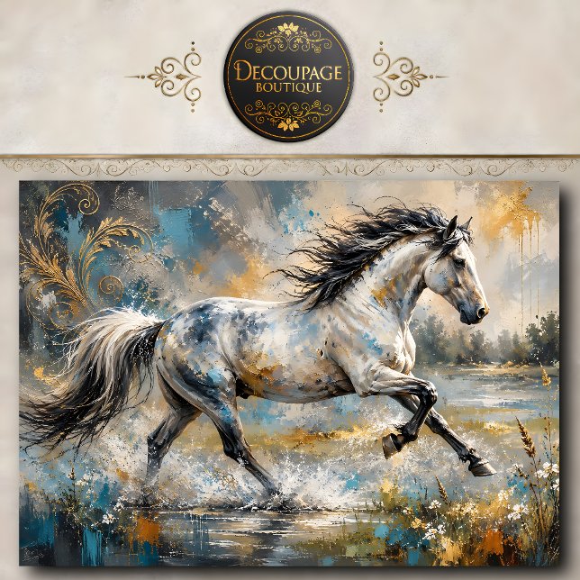 Papel De Seda Pintura de caballo gris abstracto (Abstract Gray Horse Painting Tissue Paper)