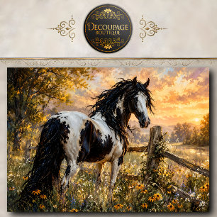 Papel De Seda Pintura de caballo negro y blanco Arte de pared Am