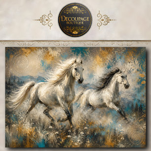Papel De Seda Pintura de caballos blancos corriendo