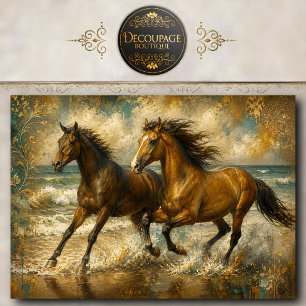 Papel De Seda Pintura de caballos corriendo en la playa