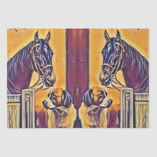 Papel De Seda Pintura de caballos y perros (Anverso)