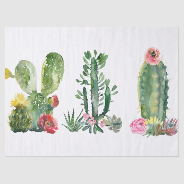 Papel De Seda Pintura de cactus acuarela (Anverso)