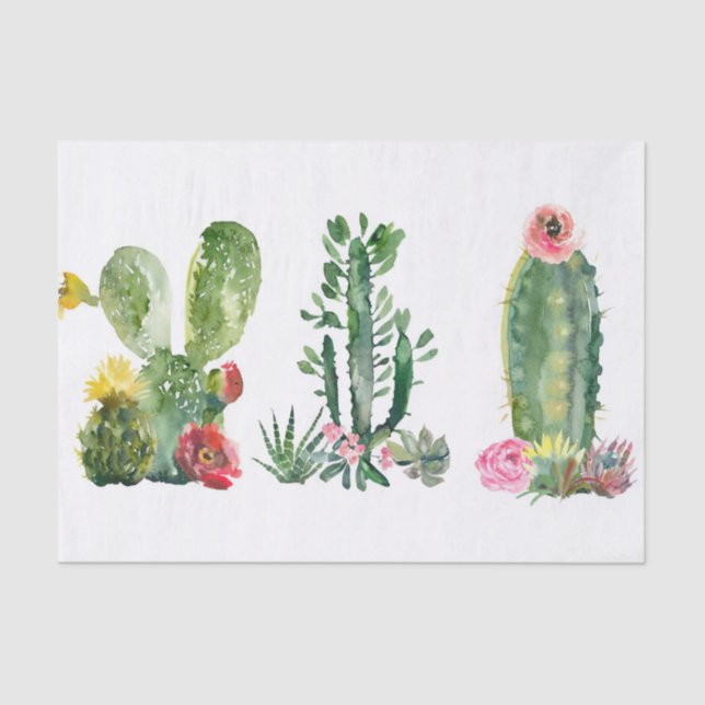Papel De Seda Pintura de cactus acuarela (Anverso)