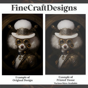 Papel De Seda Pintura de Caniche Blanco Bonito Estilo Steampunk 