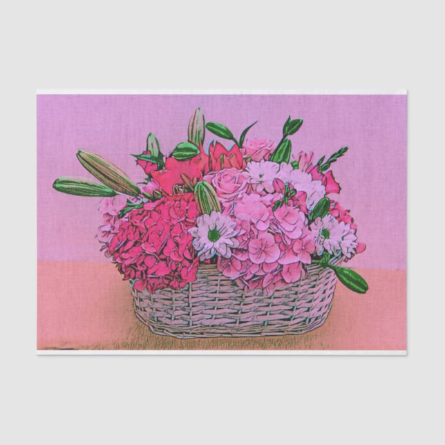 Papel De Seda Pintura de cesta de flores (Anverso)