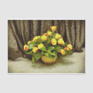 Papel De Seda Pintura de cesta de rosas amarillas