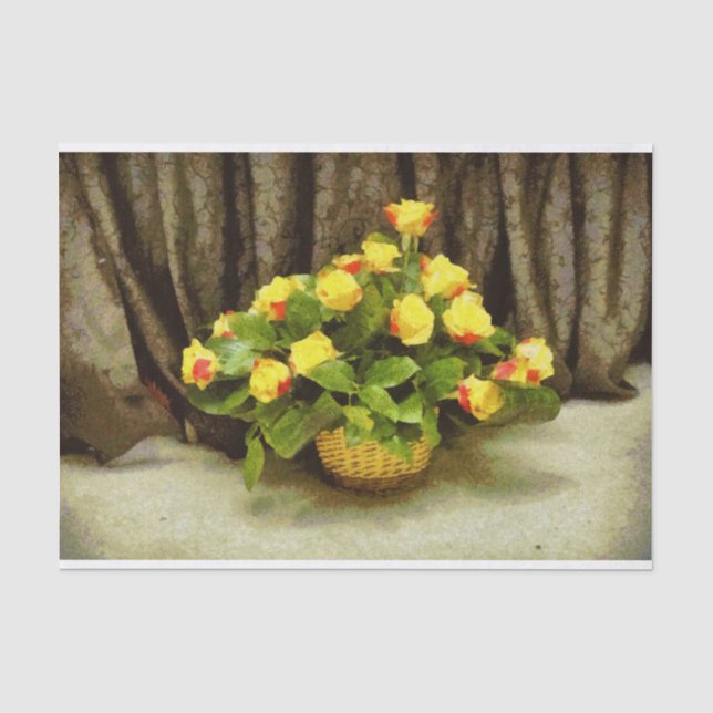 Papel De Seda Pintura de cesta de rosas amarillas (Anverso)