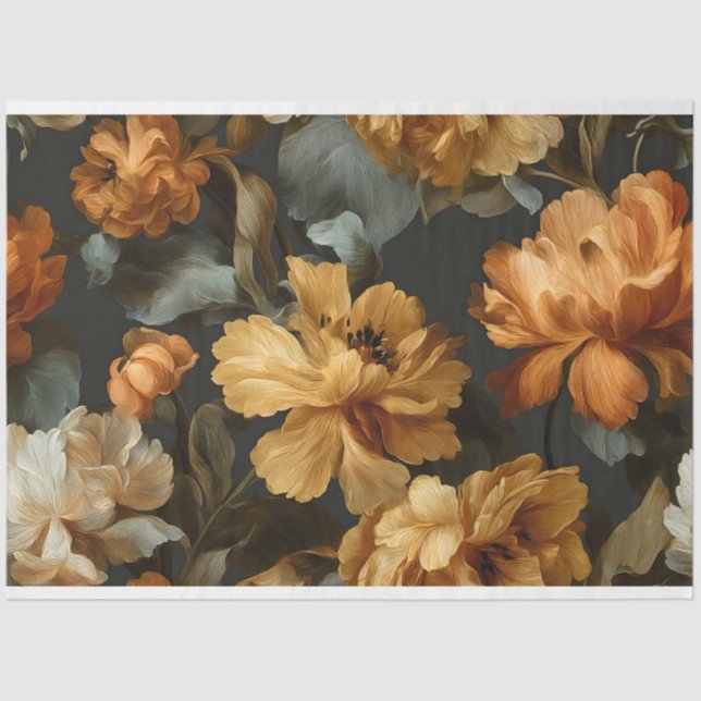 Papel De Seda Pintura de cosecha de naranja Floral (Anverso)