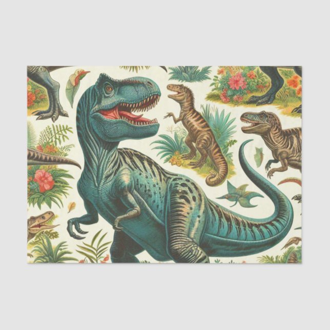Papel De Seda Pintura de dinosaurio vintage (Anverso)