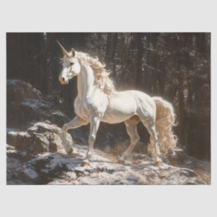 Papel De Seda Pintura de estilo vintage de unicornio blanco