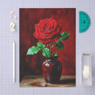 Papel De Seda Pintura de Flor de Rosa Roja