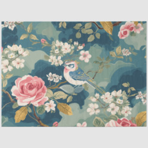 Papel De Seda Pintura de flores rosadas blancas de gorrión Decou