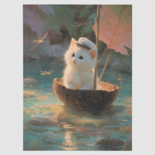Papel De Seda Pintura de gatito blanco esponjoso navegando en co