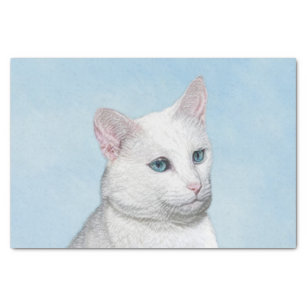 Papel De Seda Pintura de gato blanco - Arte de gato original lin